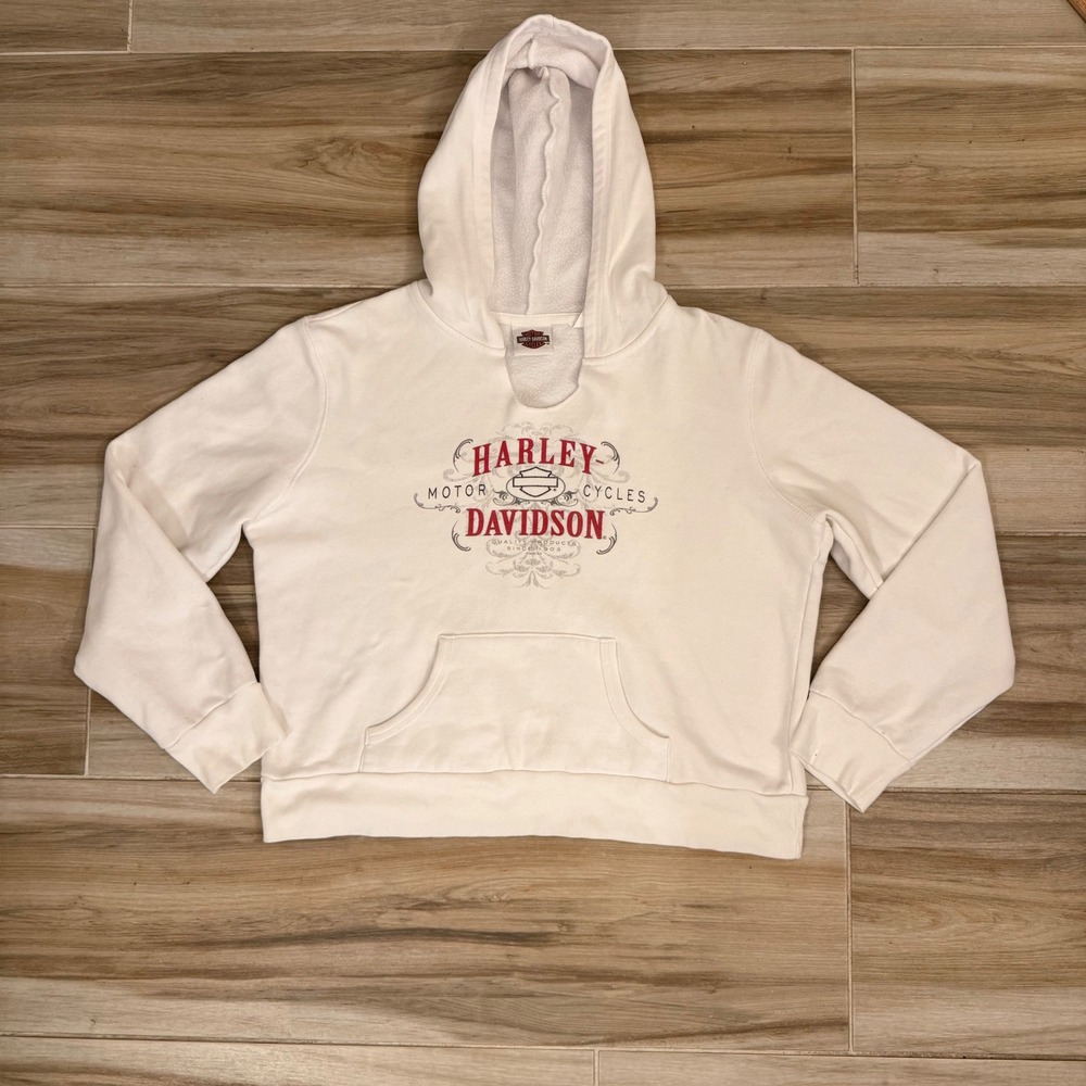 Harley Davidson Womens Hoodie White Graphic Sweatshirt TSI Columbia CT Large